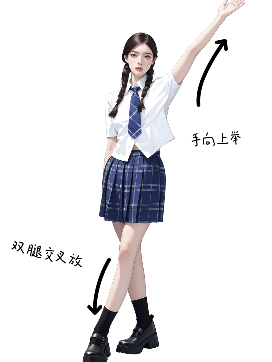 举手交叉腿