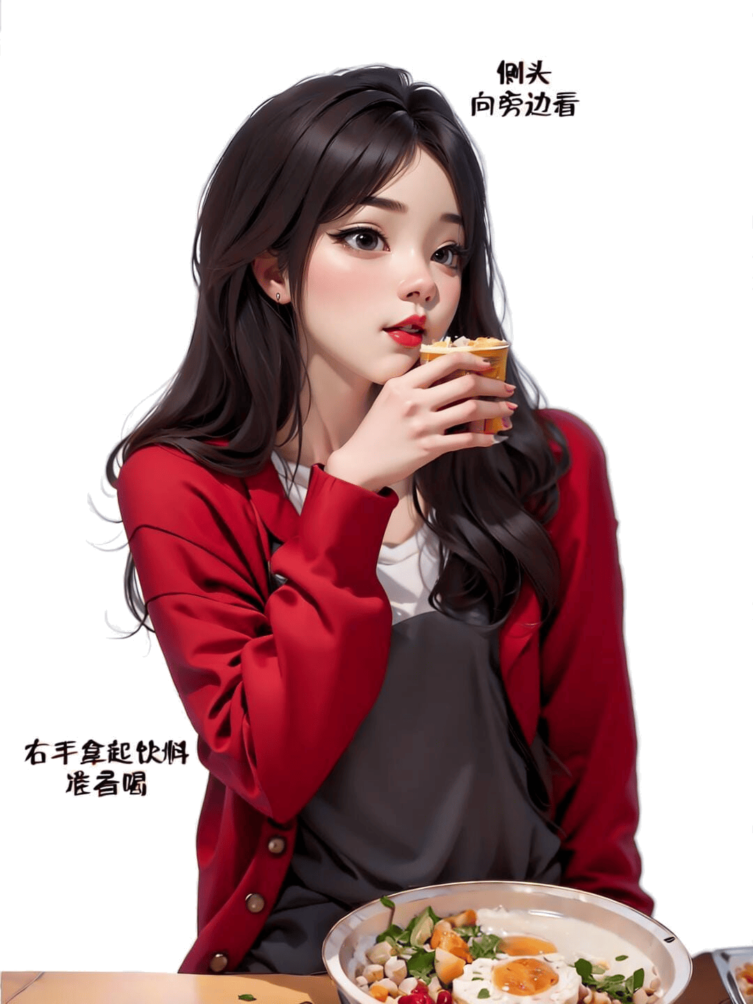 举杯侧目姿态