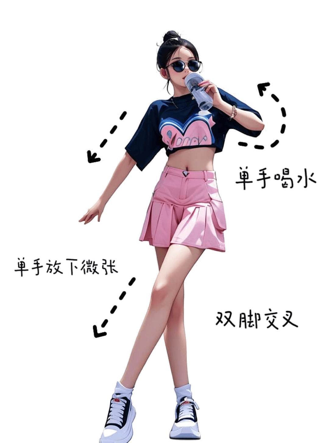 交叉腿喝水姿