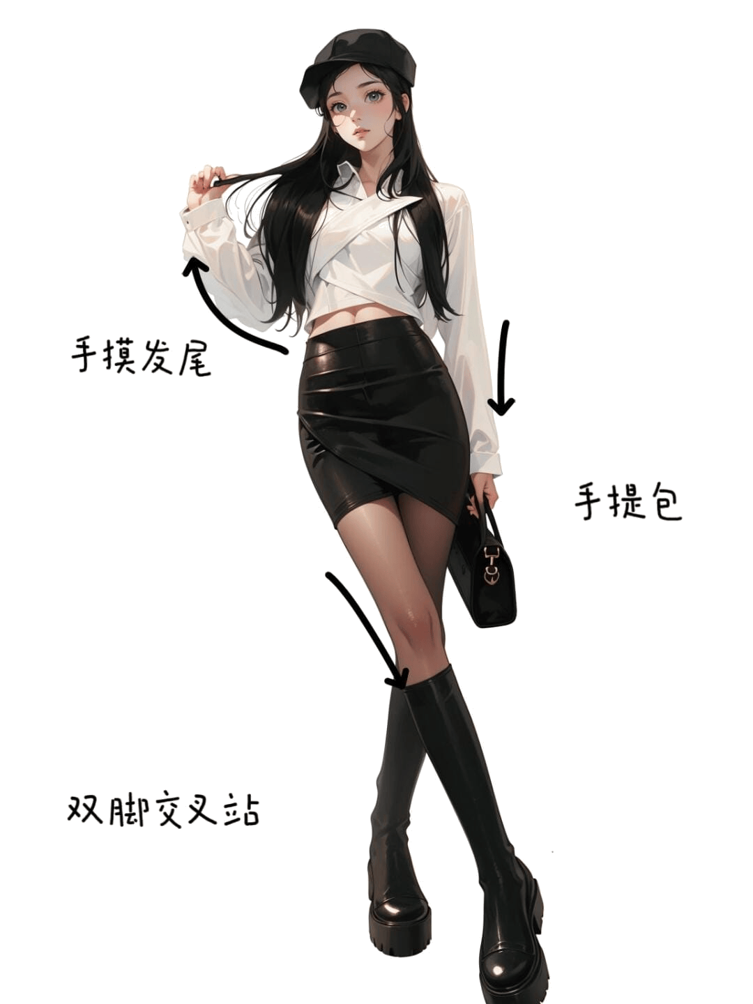 交叉腿提包站立