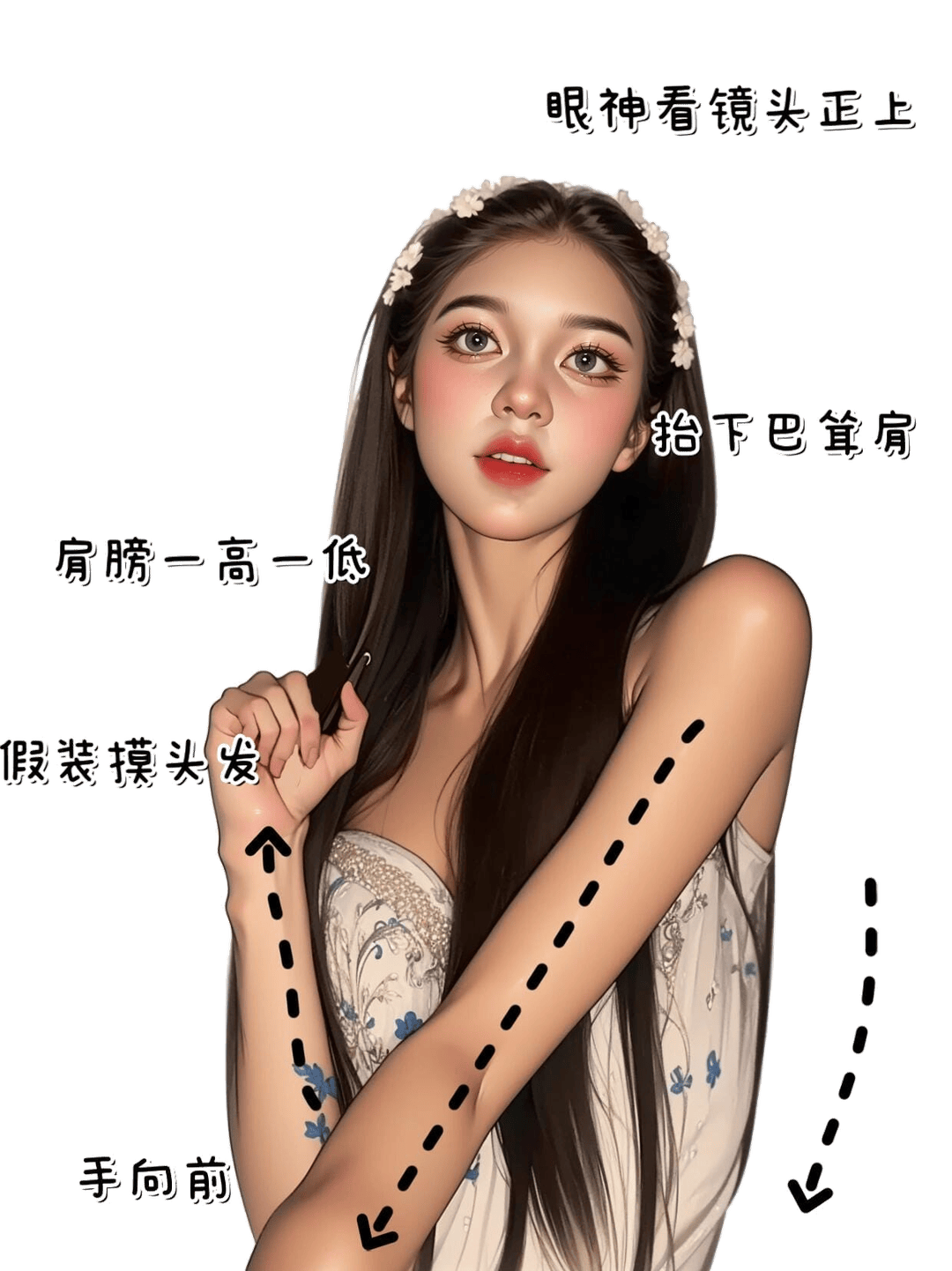 交叉臂抬肩凝视姿