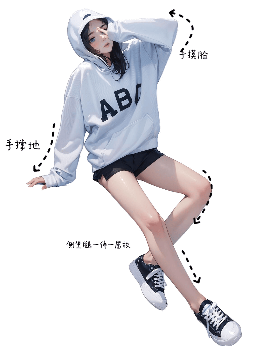 休闲侧坐托脸