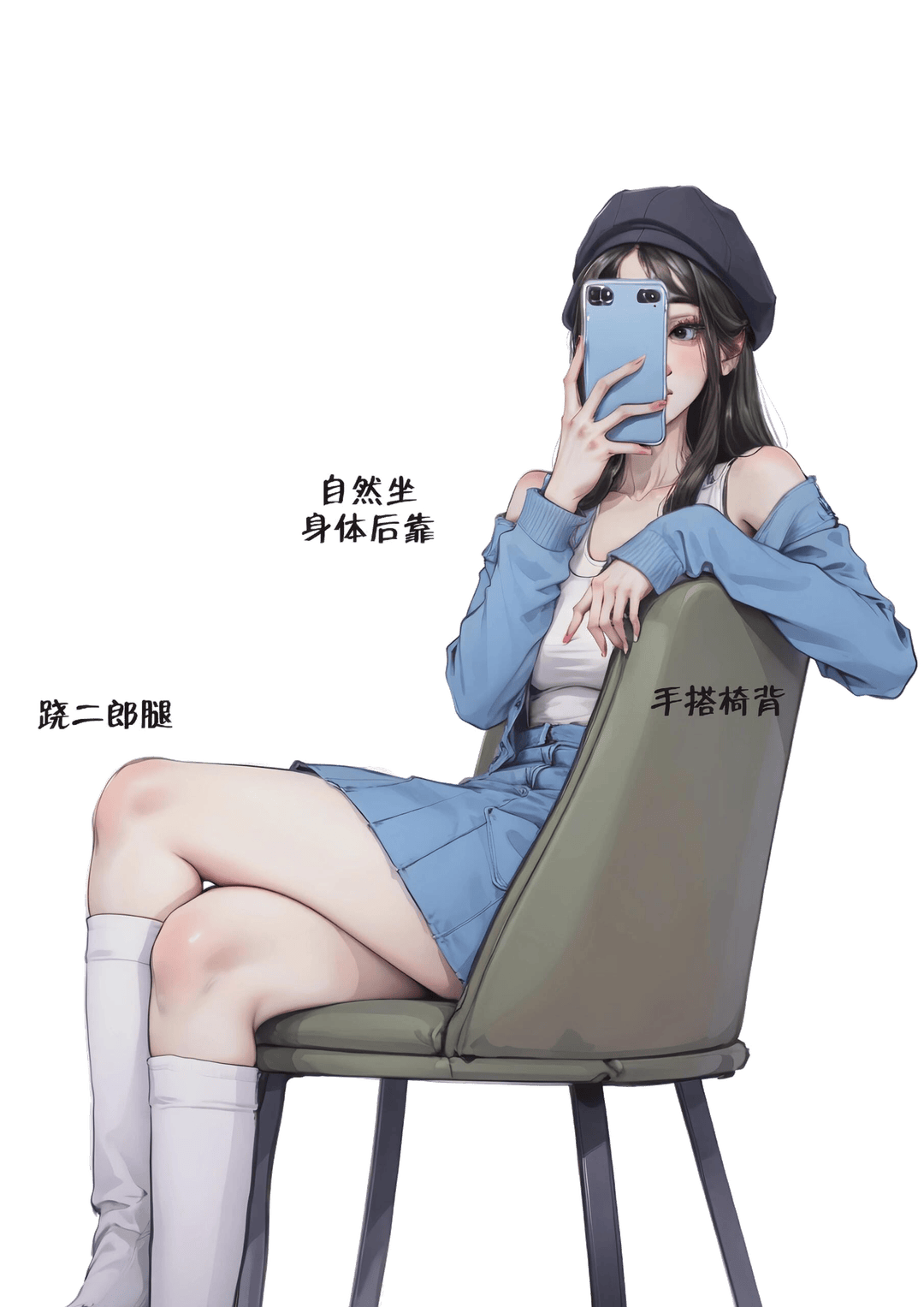 休闲坐姿对镜拍