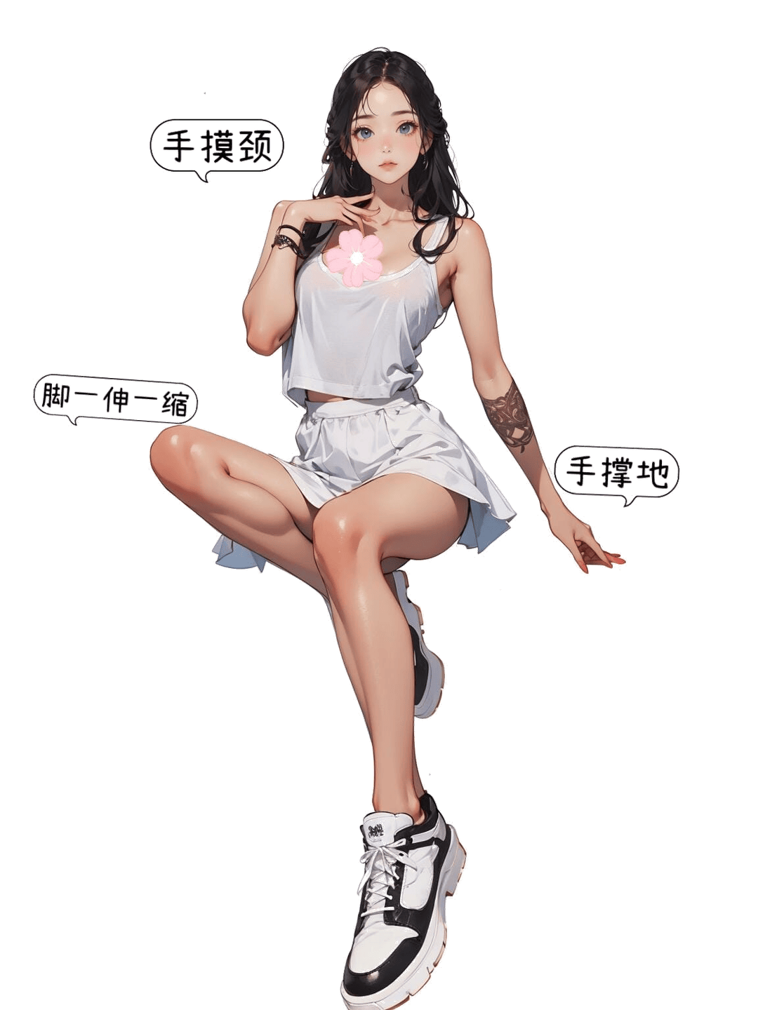 休闲坐姿摸颈