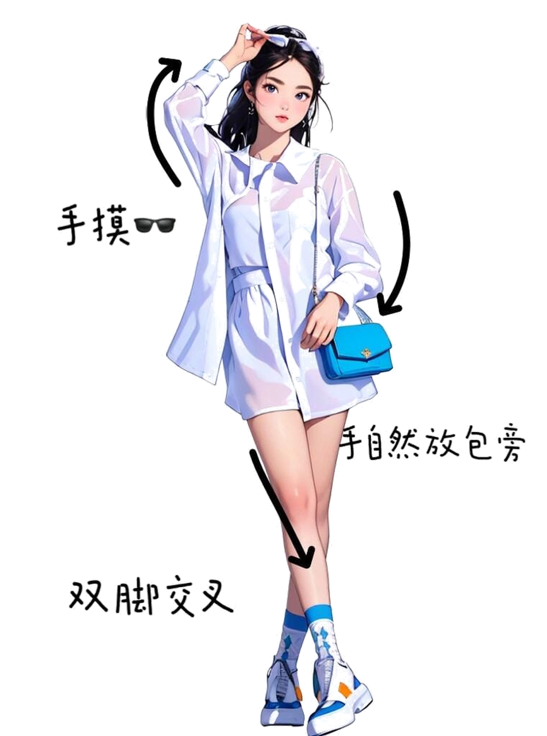 休闲手摸墨镜