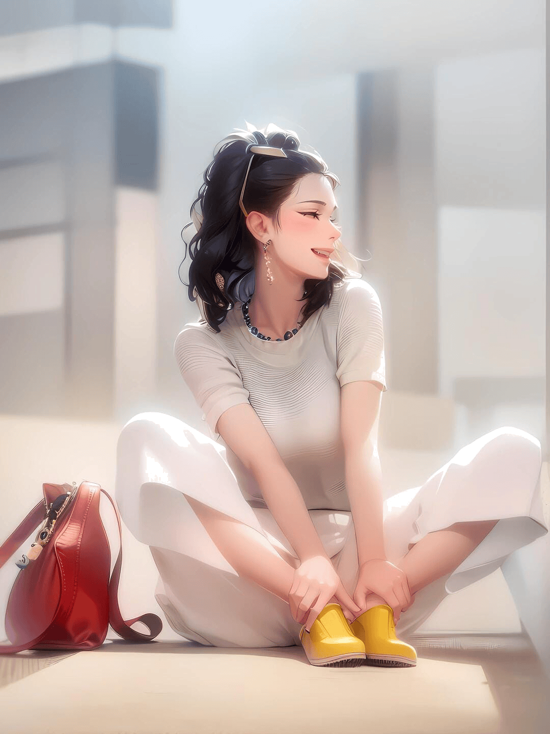 休闲盘坐系鞋带