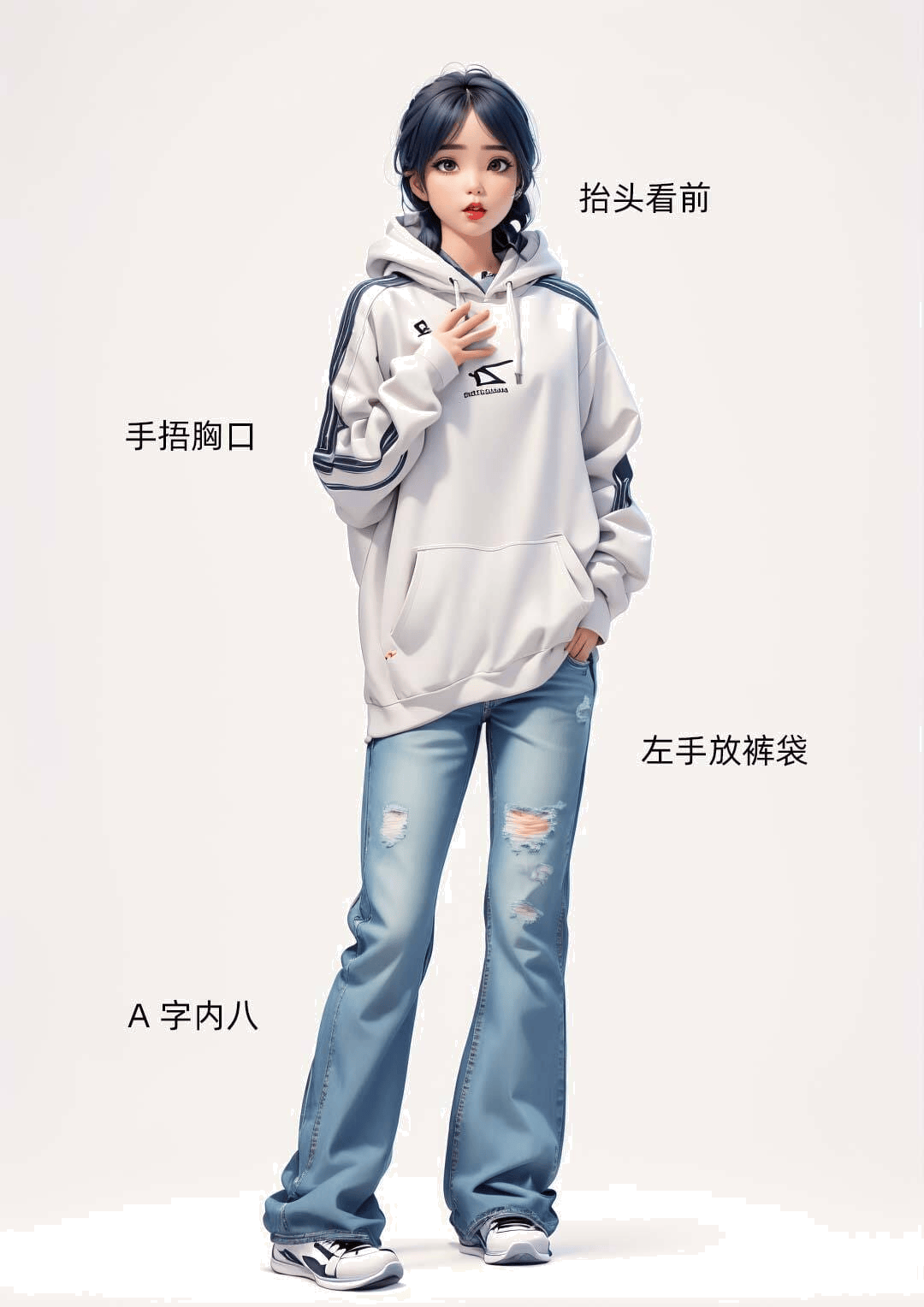 休闲站立捂胸