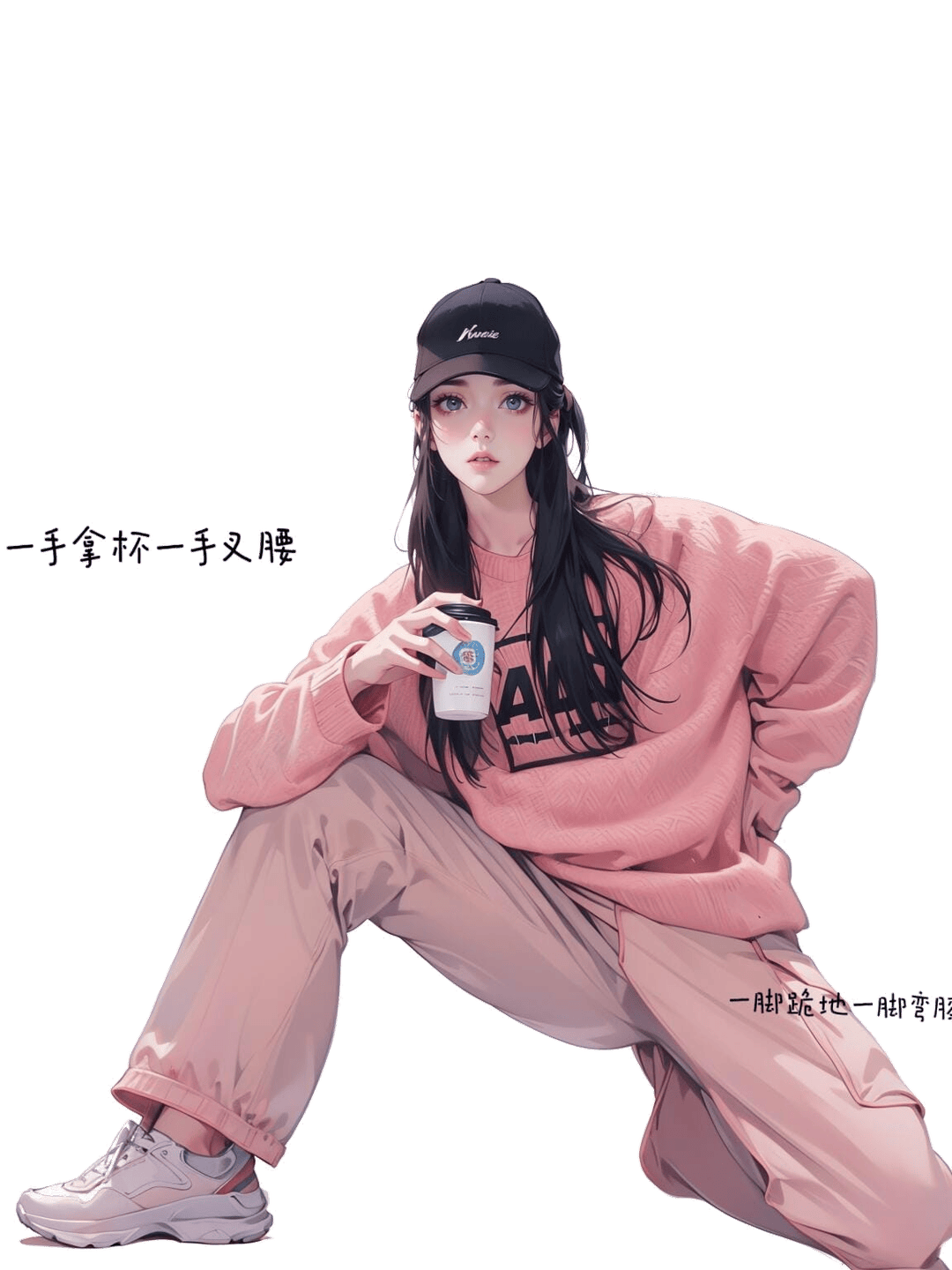 休闲蹲姿拿杯