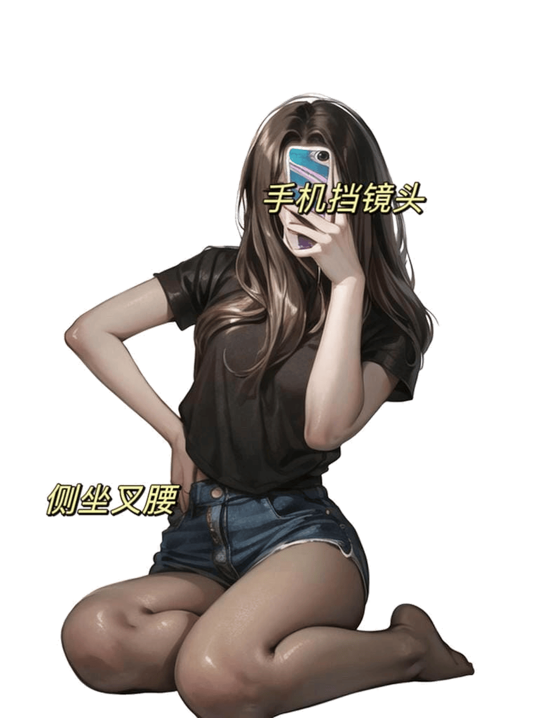 侧坐叉腰自拍