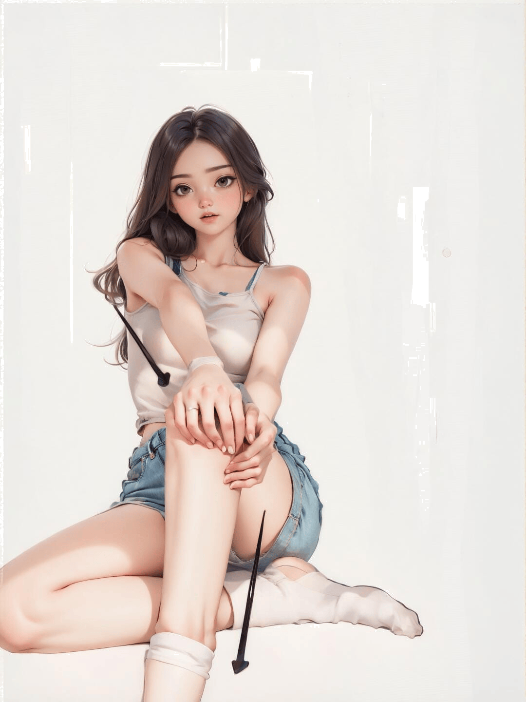 侧坐抱膝姿态