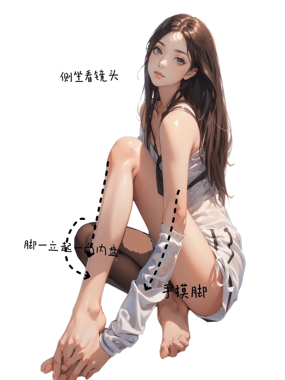 侧坐摸脚姿态