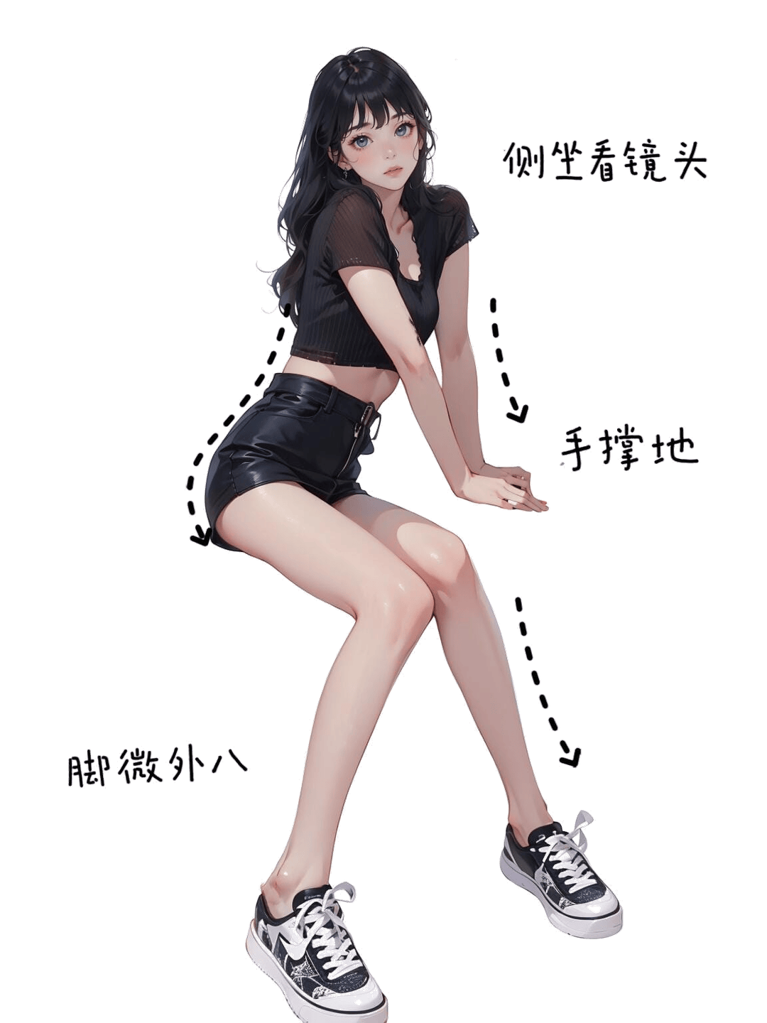 侧坐撑地看镜头