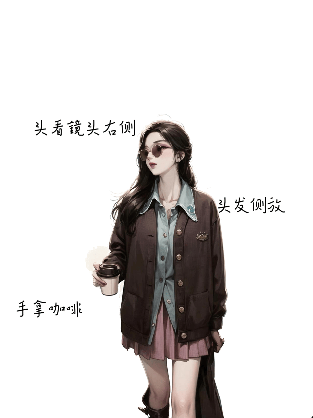 侧头持咖站姿