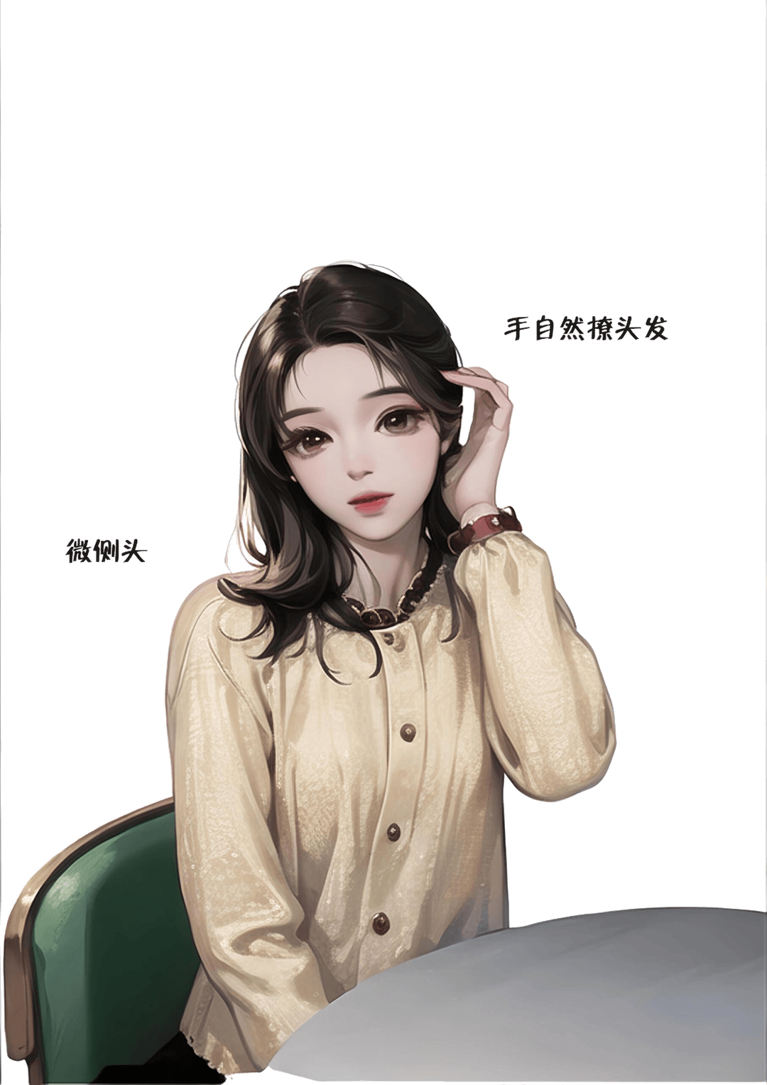 侧头撩发姿态