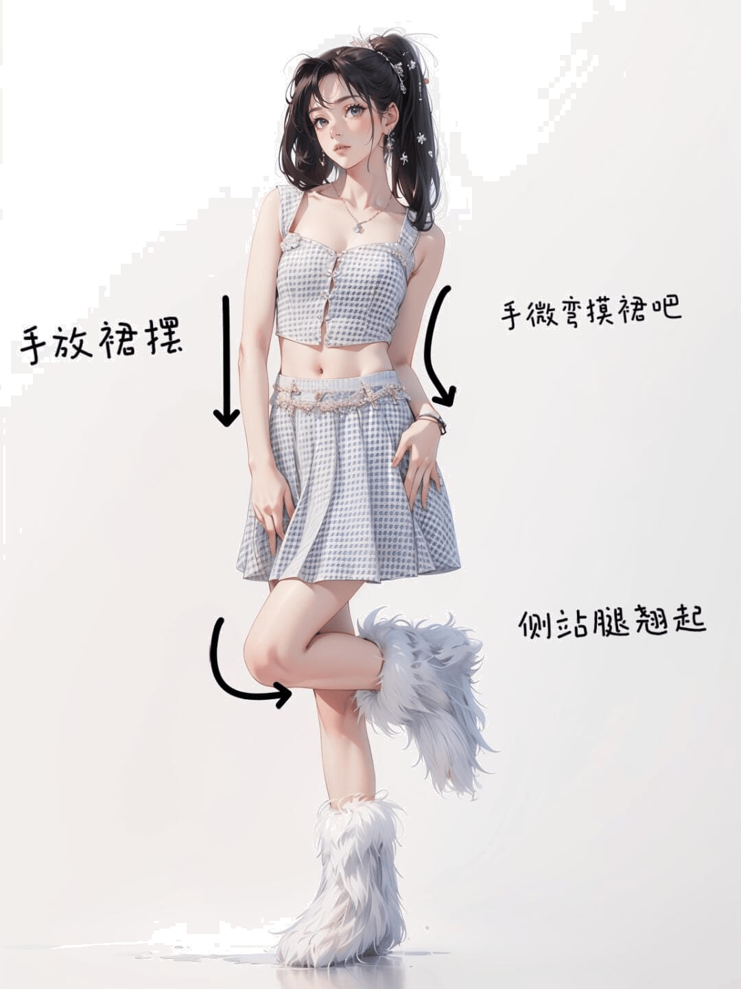 侧立撩裙姿态