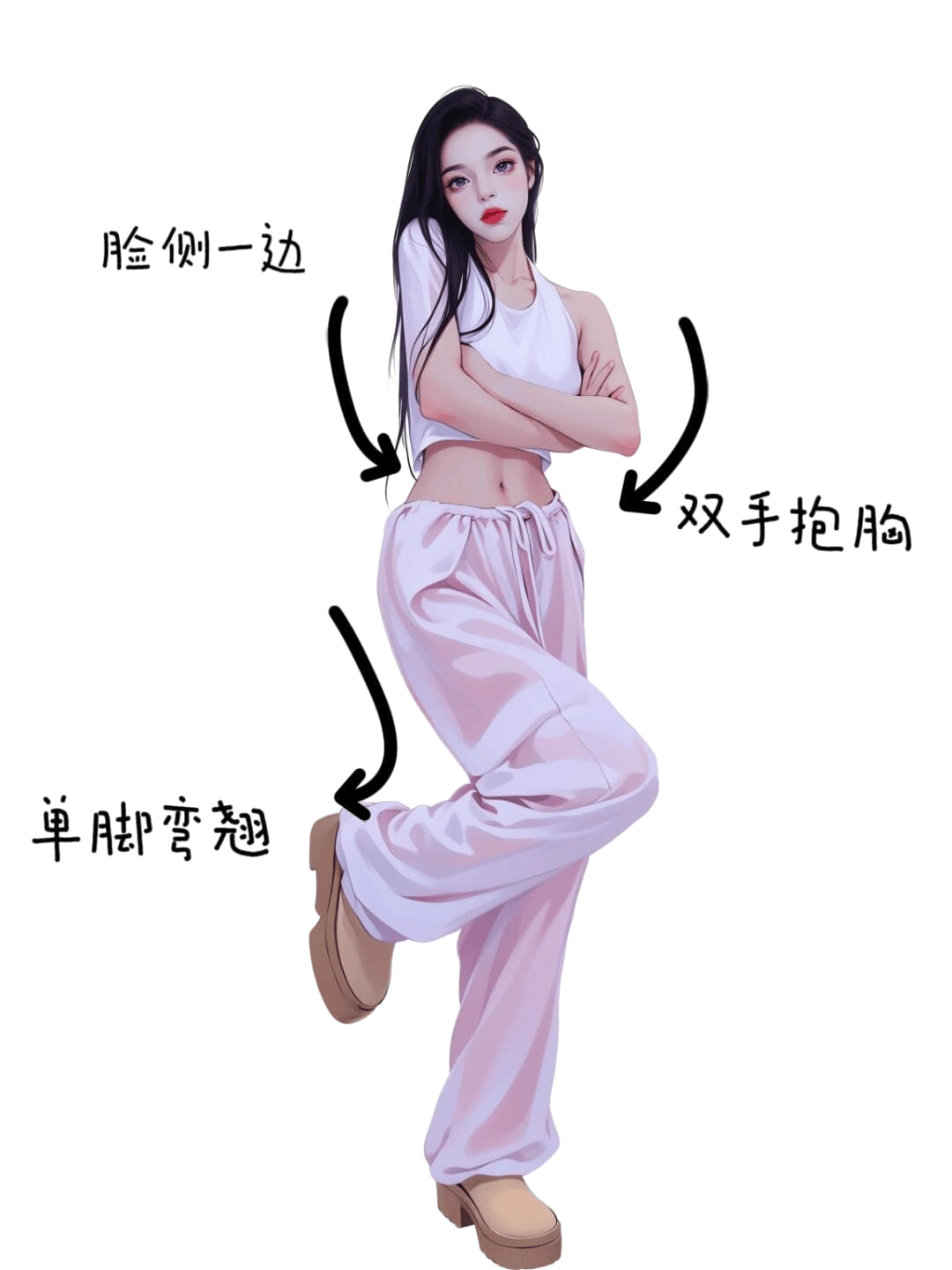 侧脸抱胸翘脚