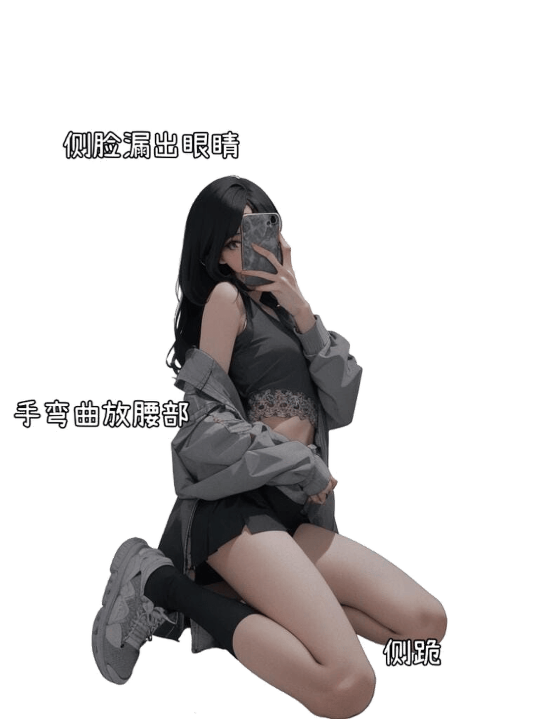 侧跪自拍姿态