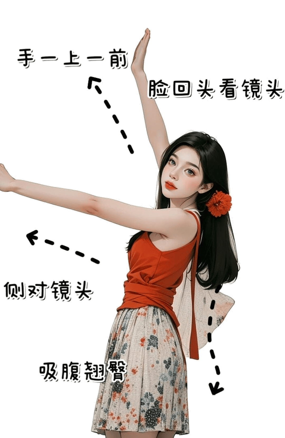 侧身举手拍照姿势