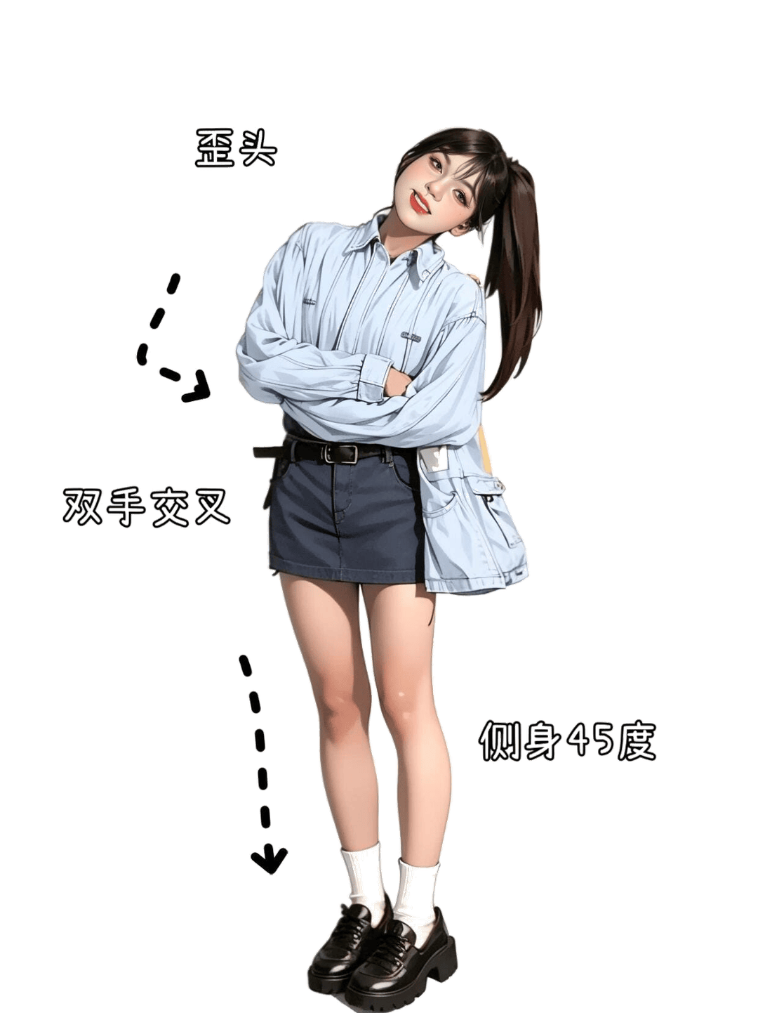 侧身交叉臂站姿