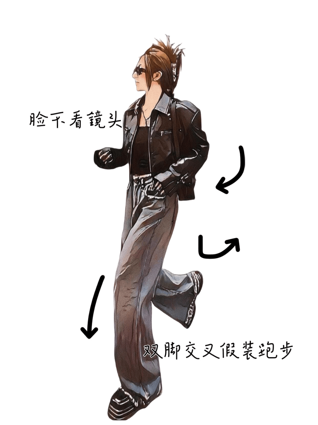 侧身假装跑步
