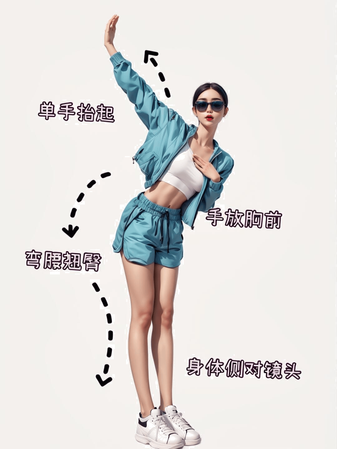 侧身单手高举