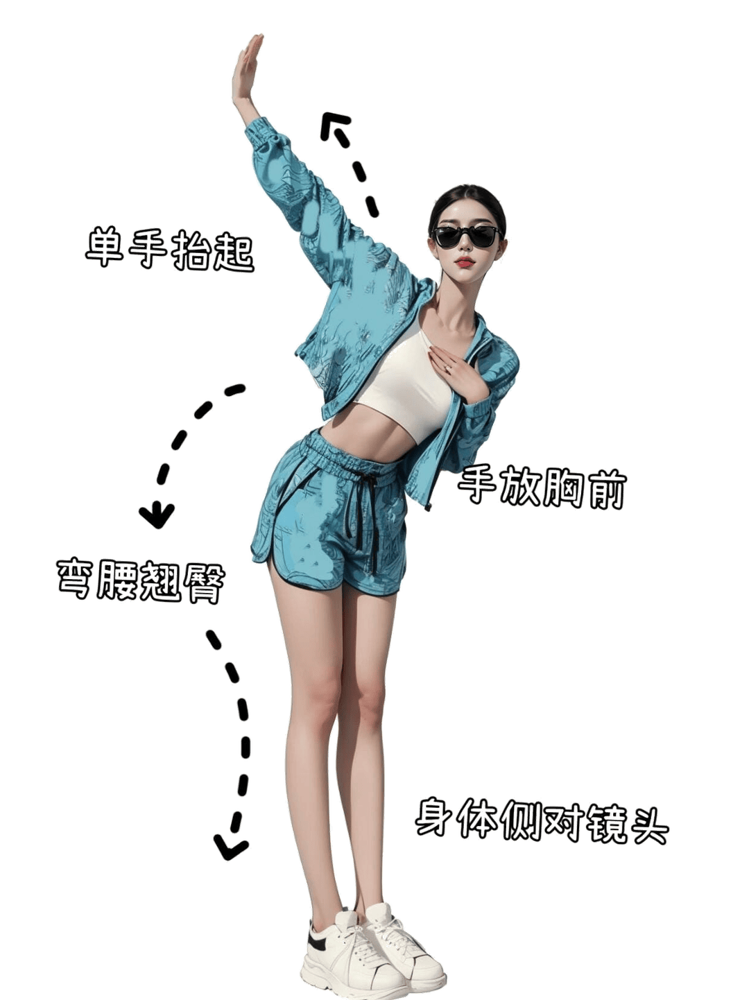 侧身单手高举姿态