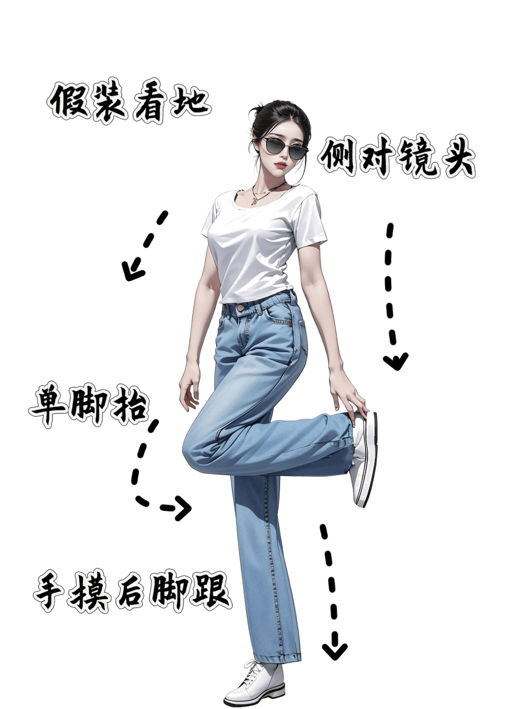 侧身单脚回眸