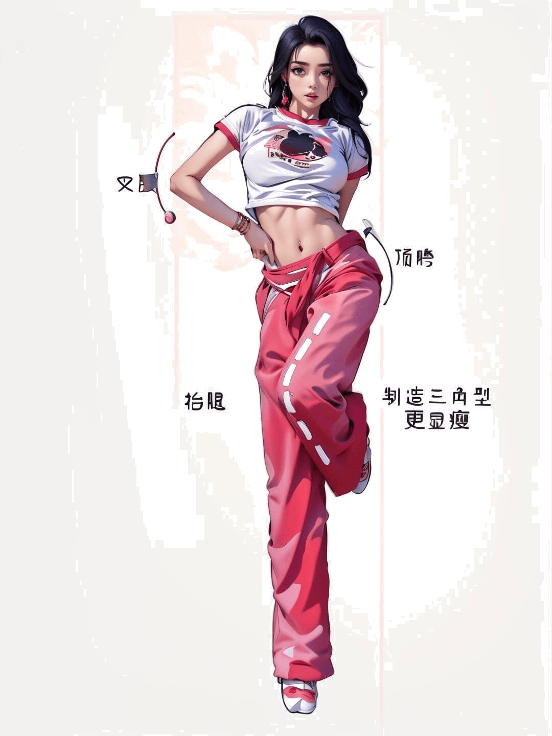 侧身叉腰抬腿