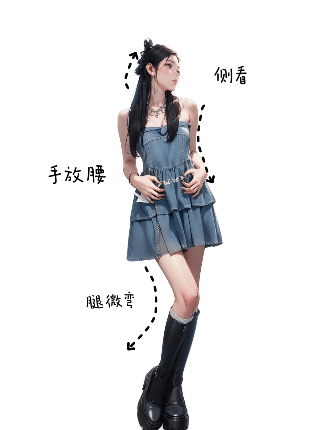 侧身叉腰站姿