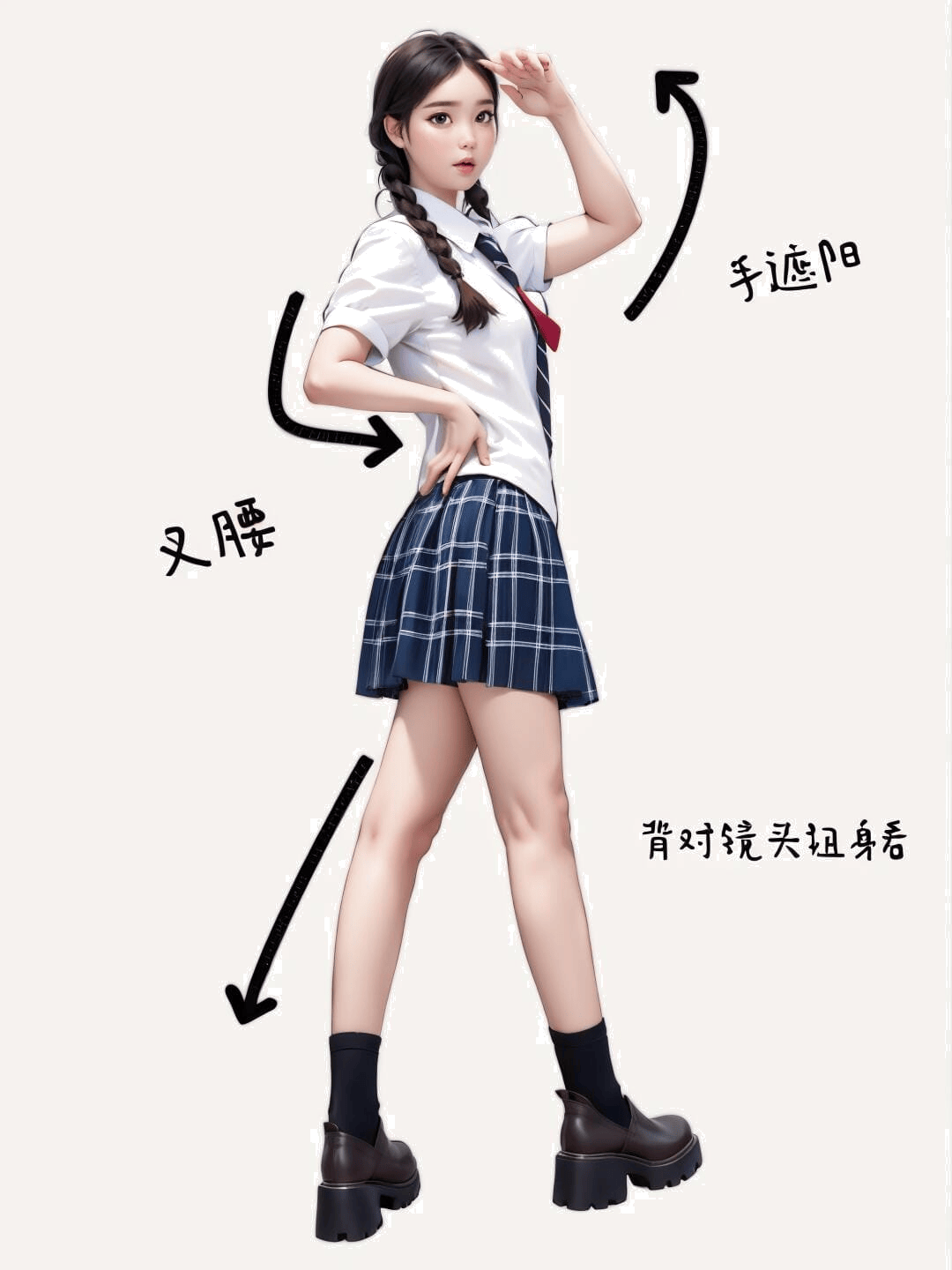 侧身叉腰遮阳
