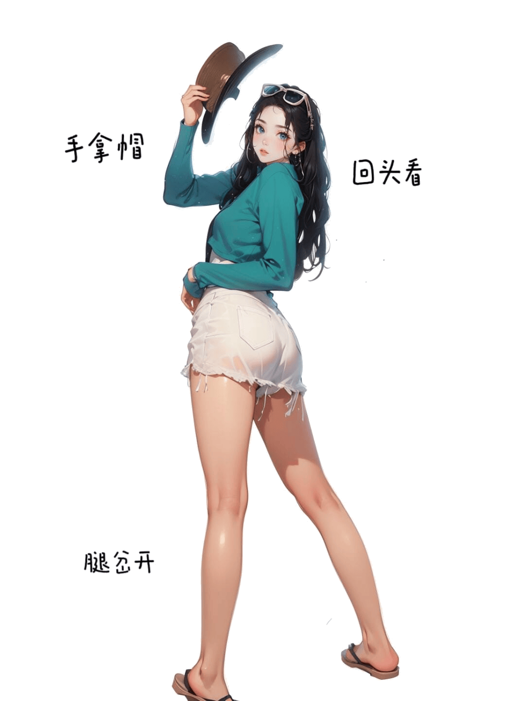侧身回眸持帽