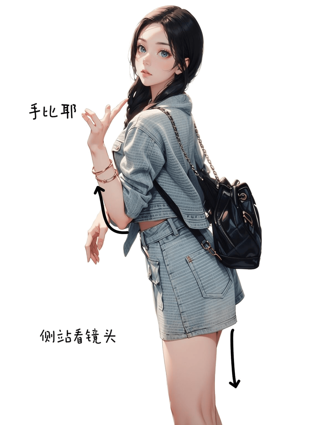 侧身回眸比耶