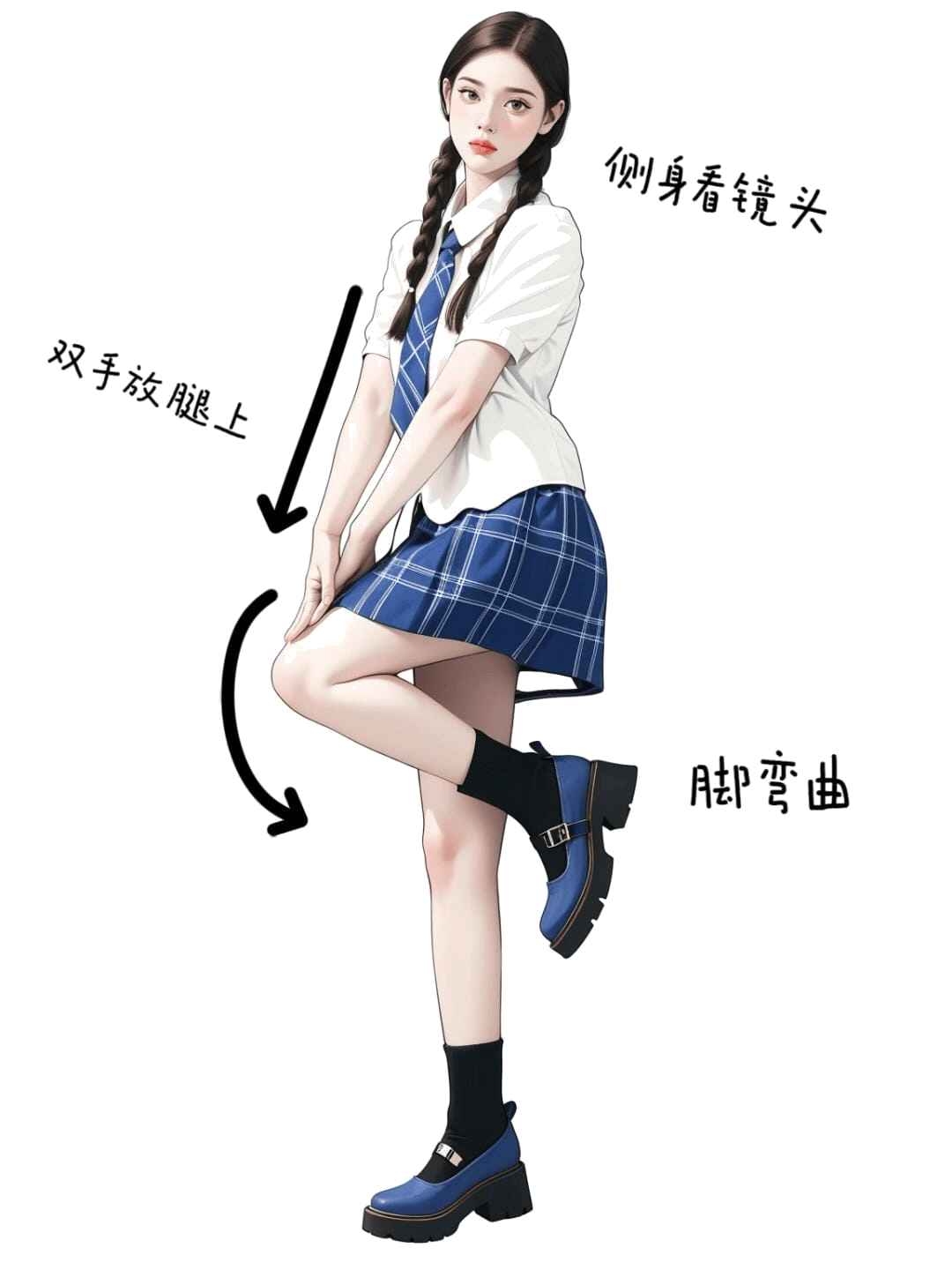 侧身屈膝手放腿