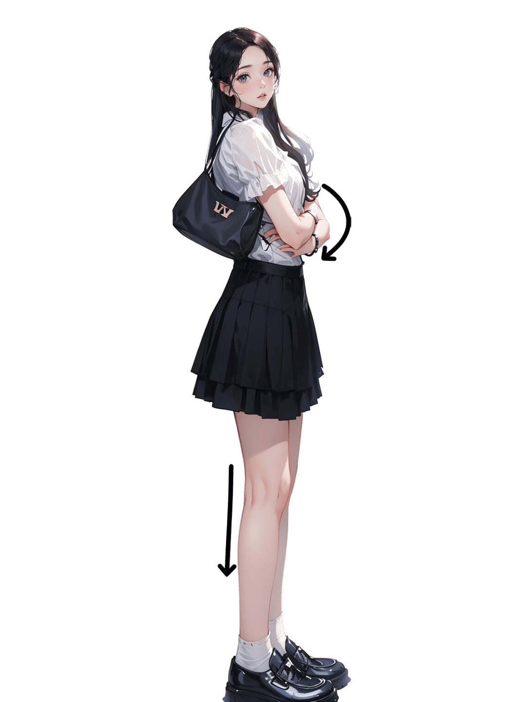 侧身抱臂站立
