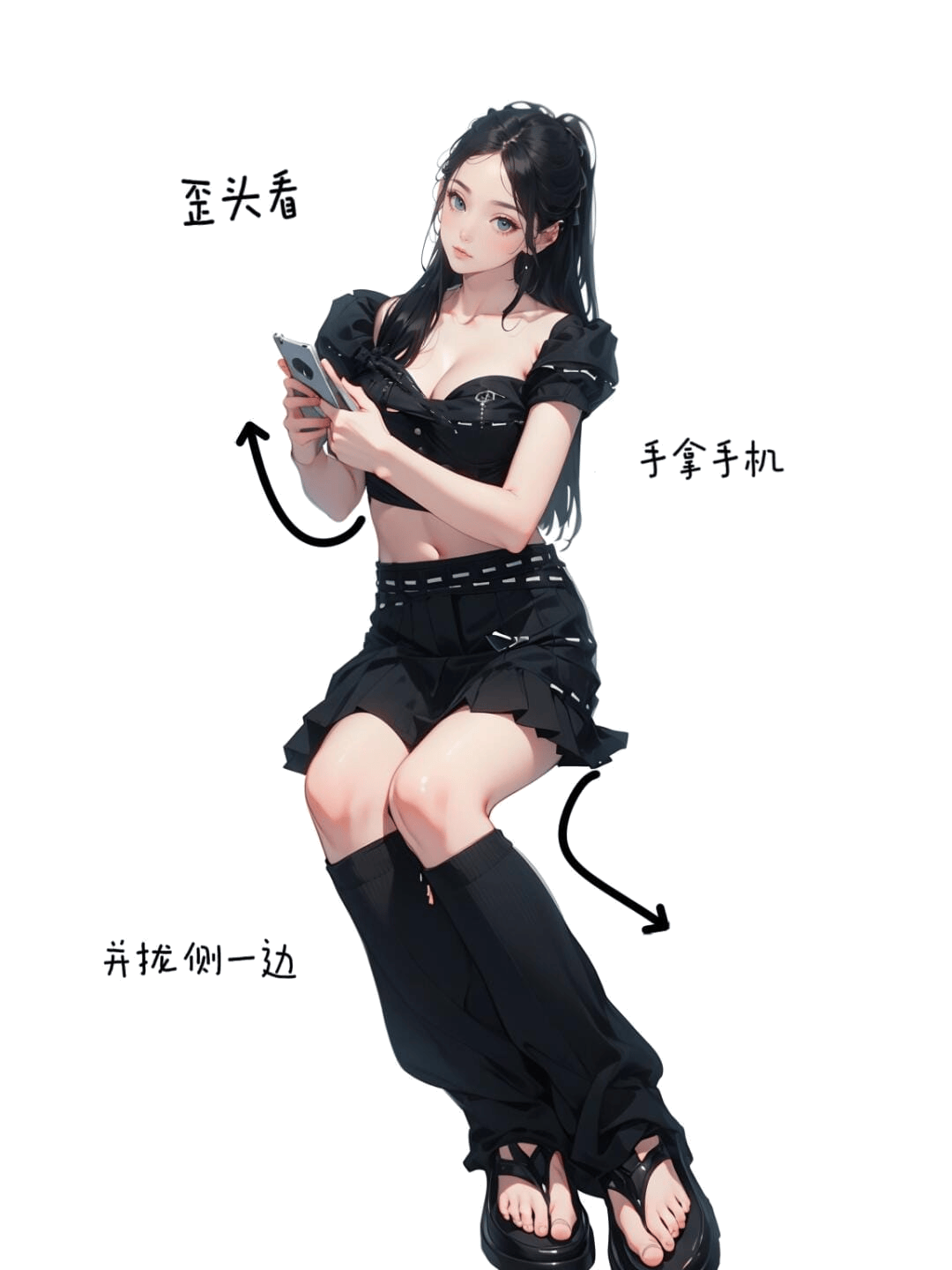 侧身持机坐姿