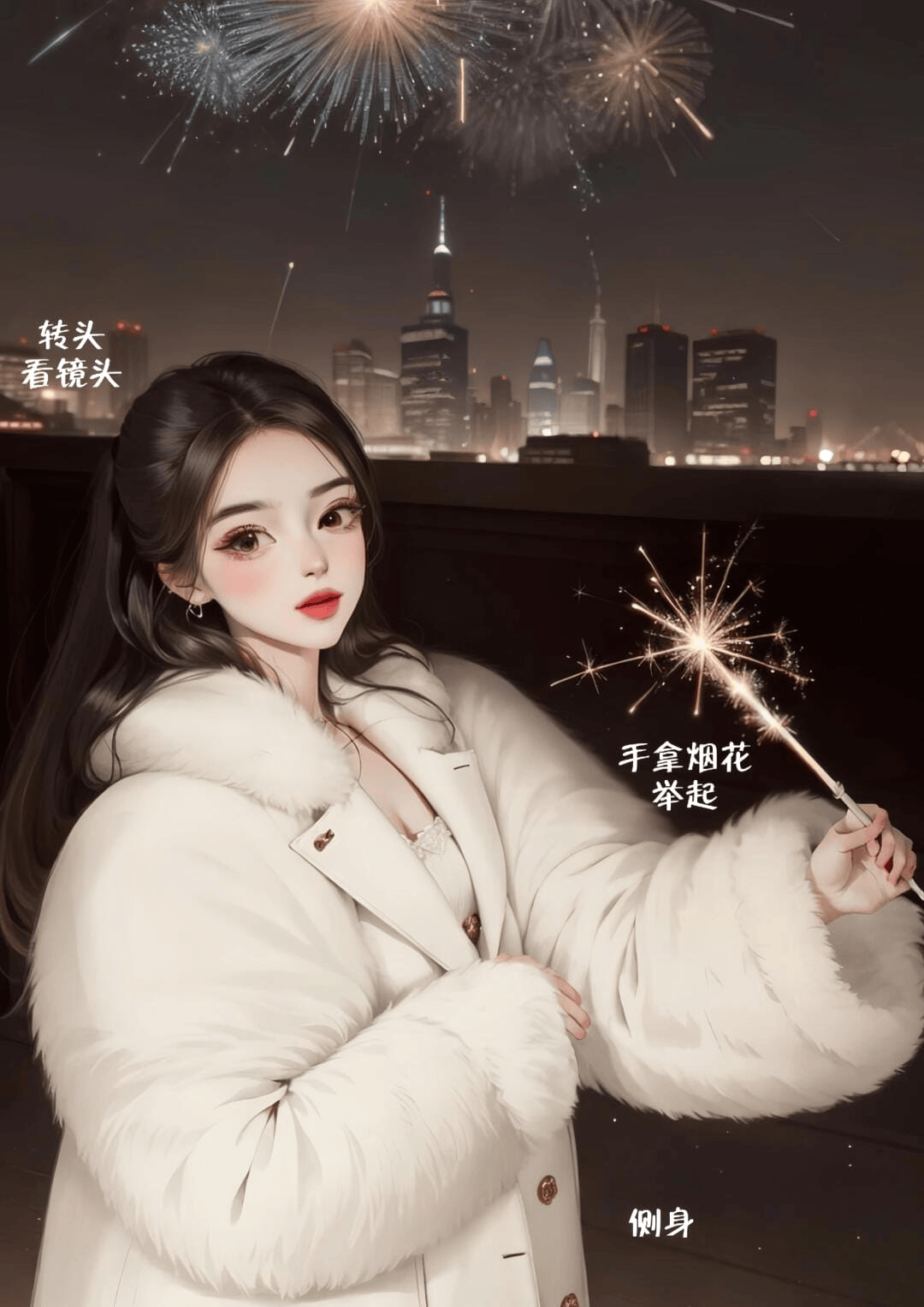 侧身持花望镜头