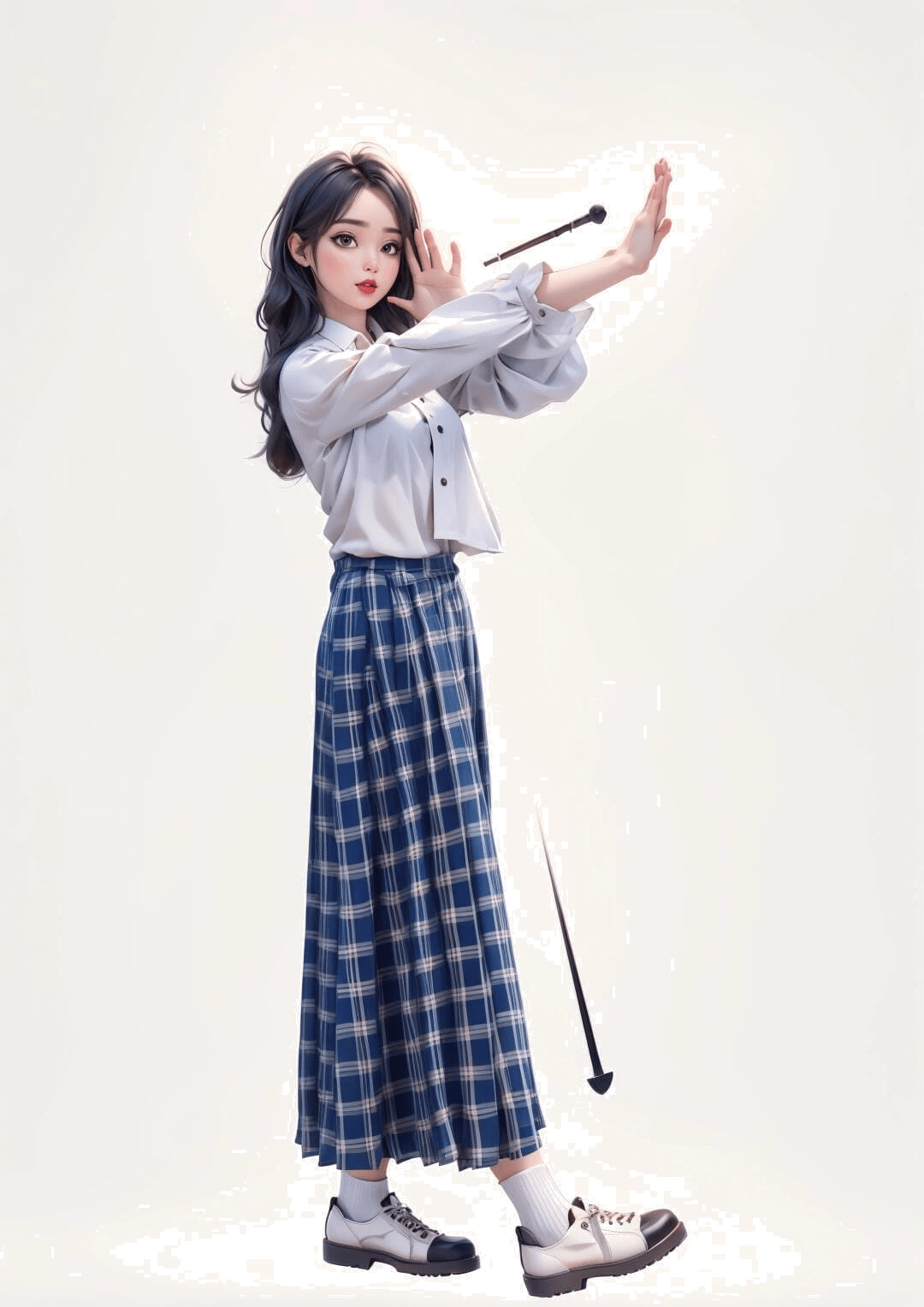 侧身挥手致意
