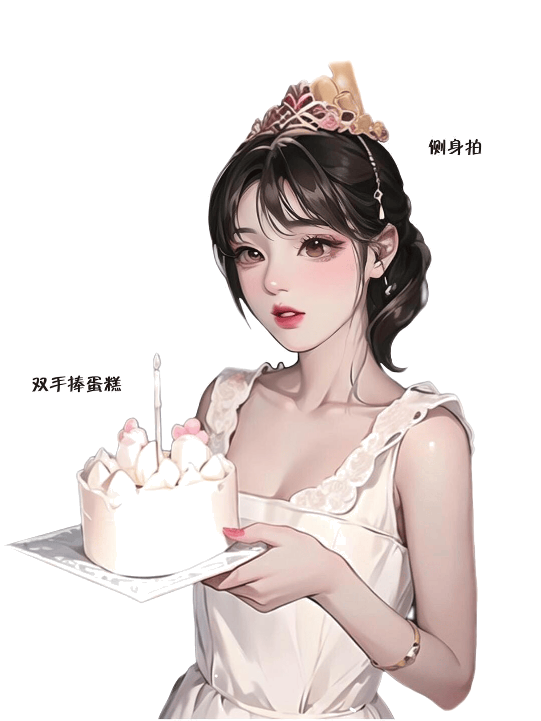 侧身捧蛋糕