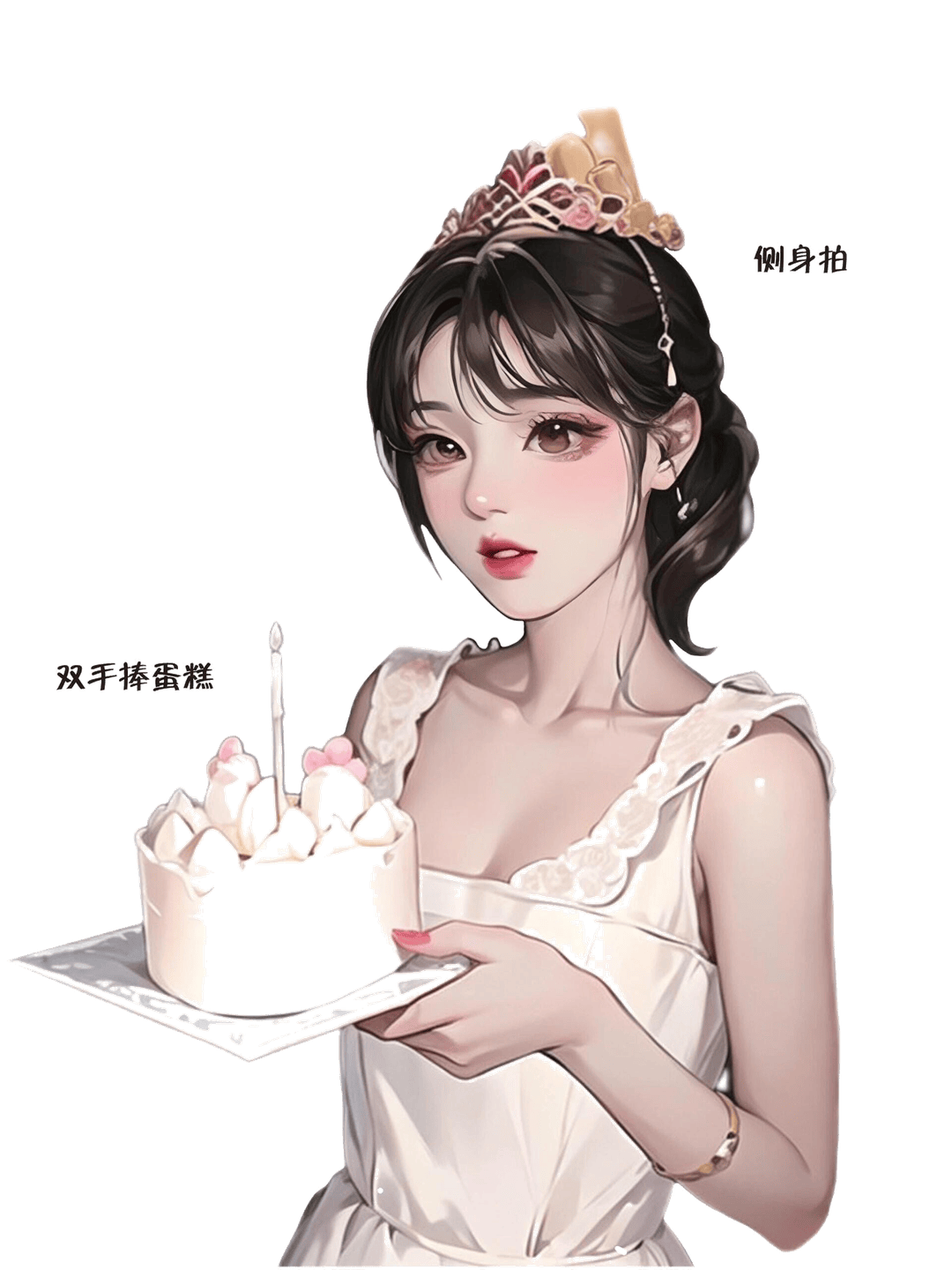 侧身捧蛋糕