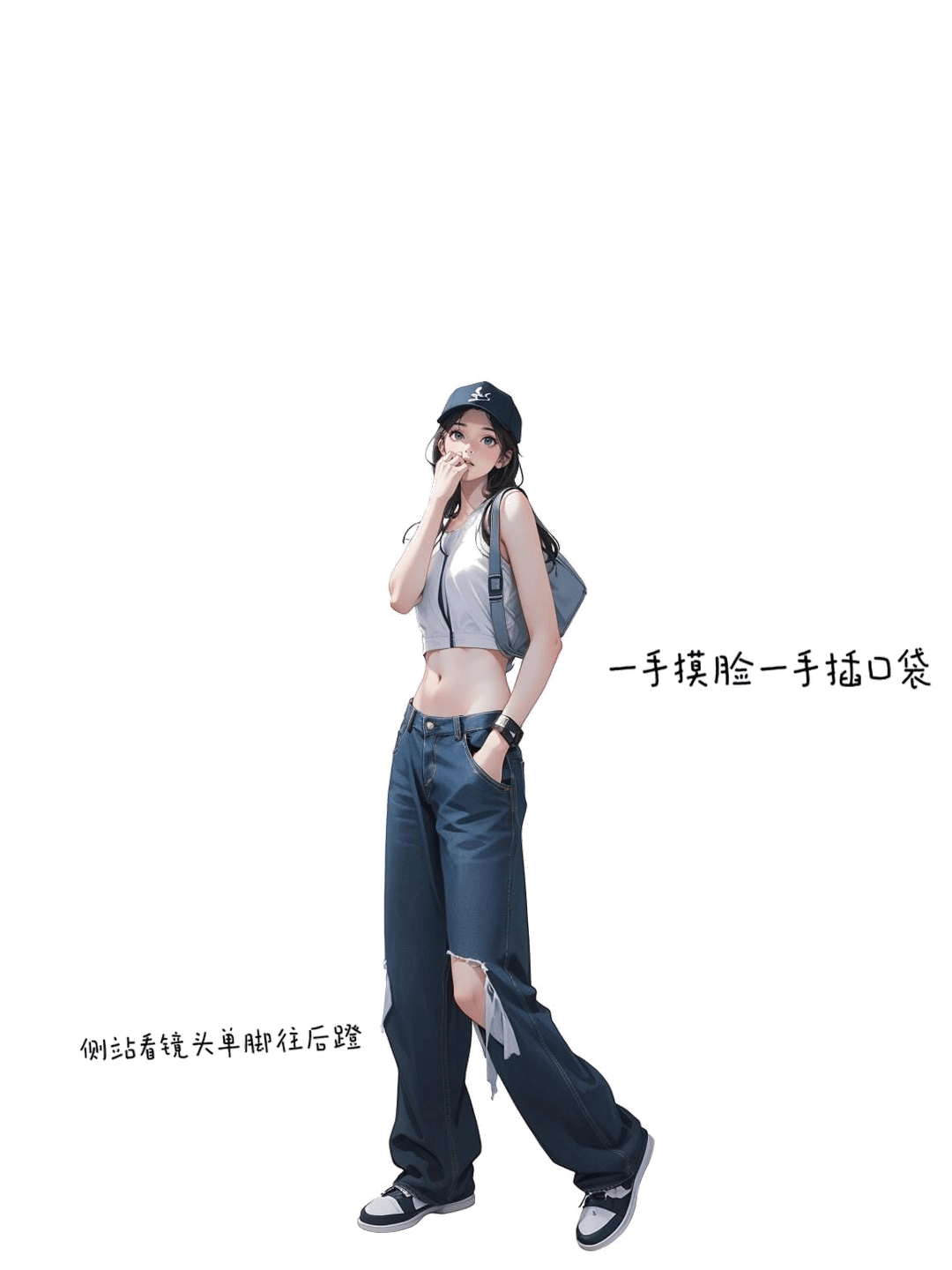 侧身插袋摸脸