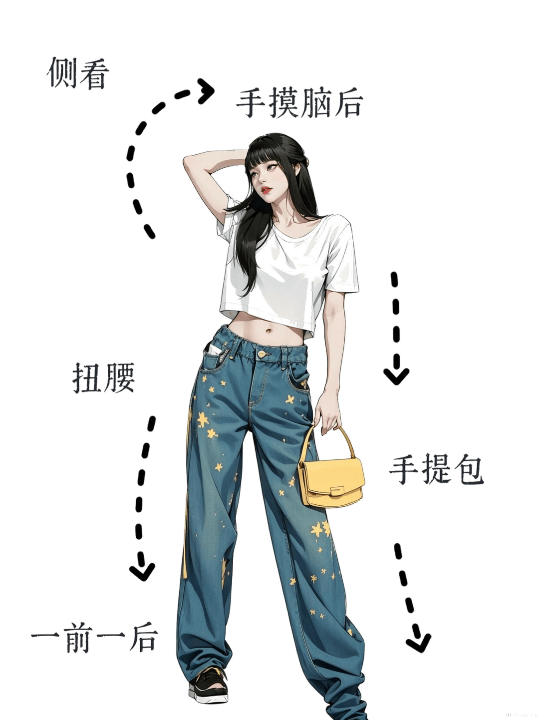 侧身摸脑后站姿