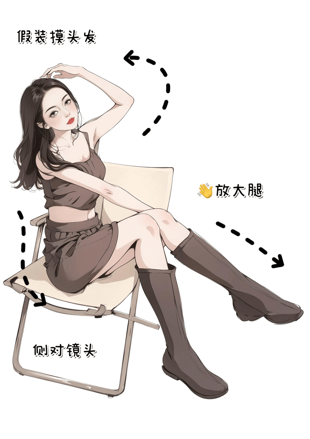 侧身撩发坐姿