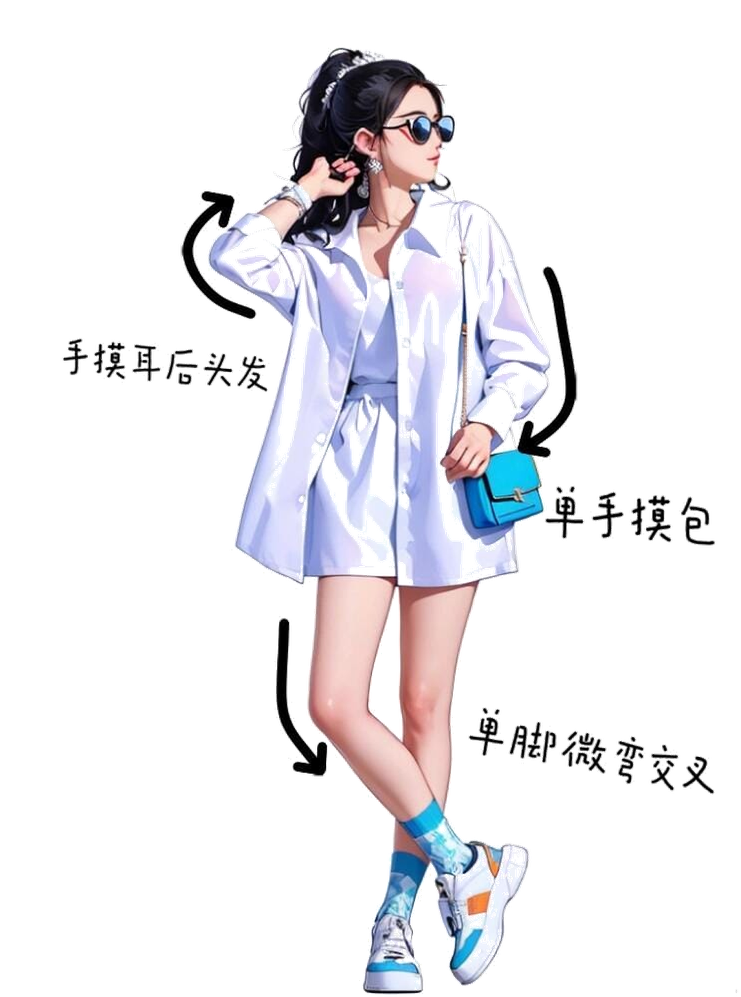 侧身撩发摸包