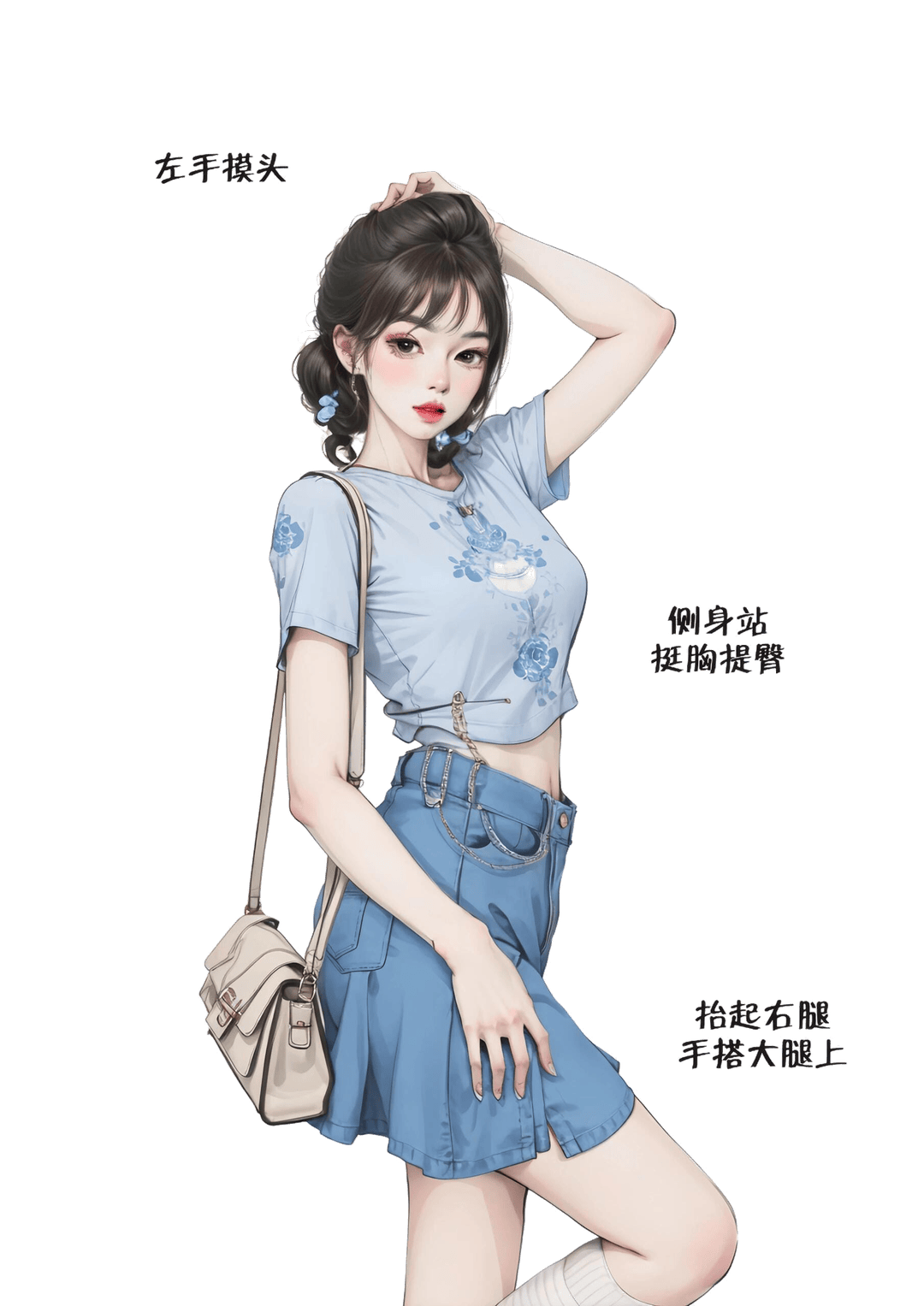 侧身撩发摸头