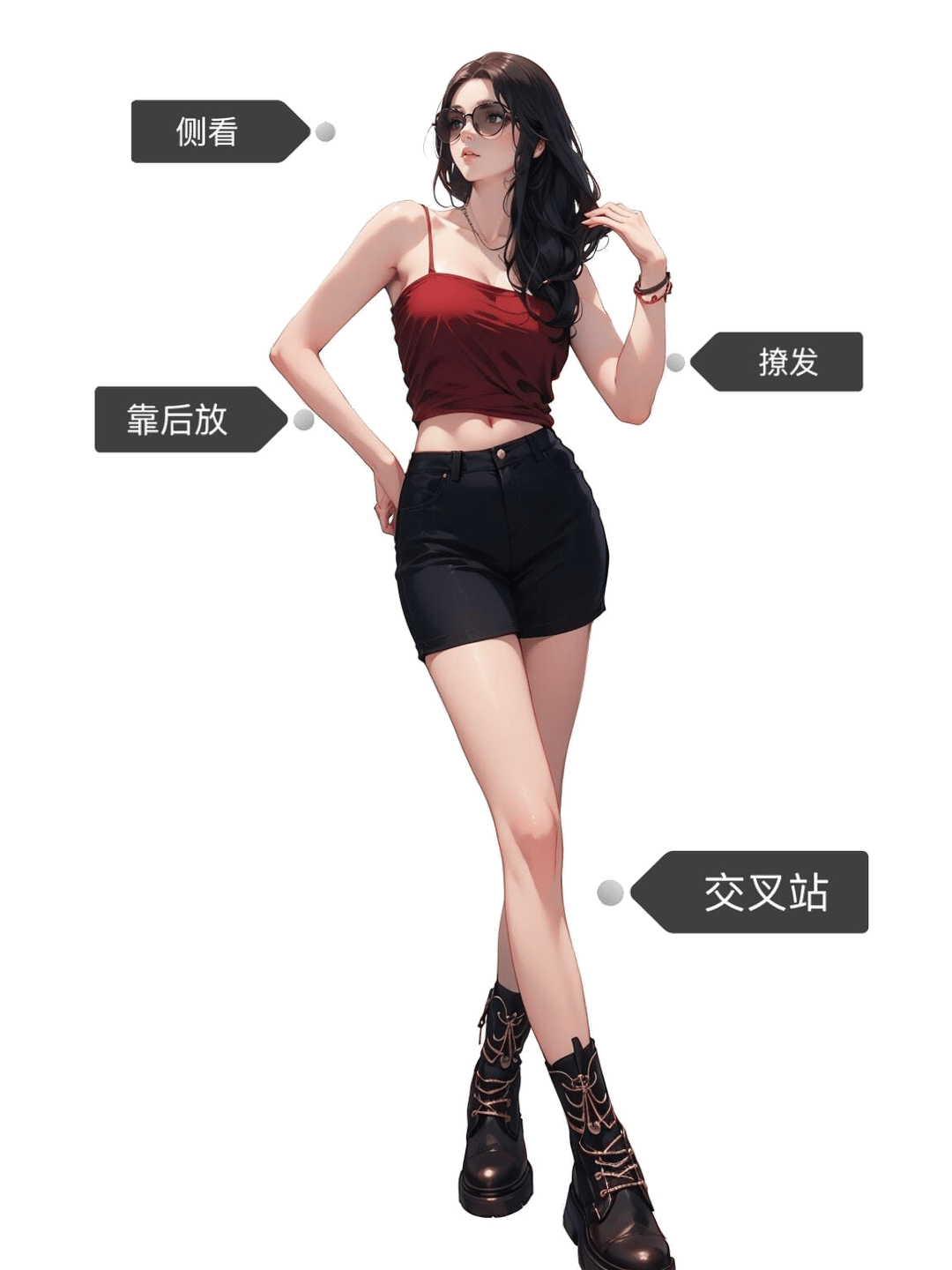 侧身撩发站姿