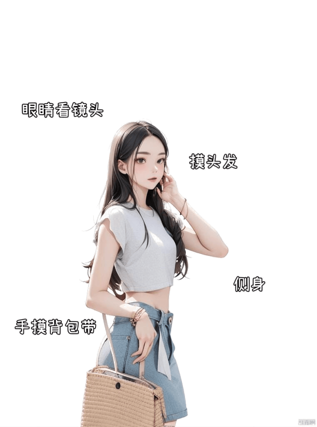 侧身撩发站姿