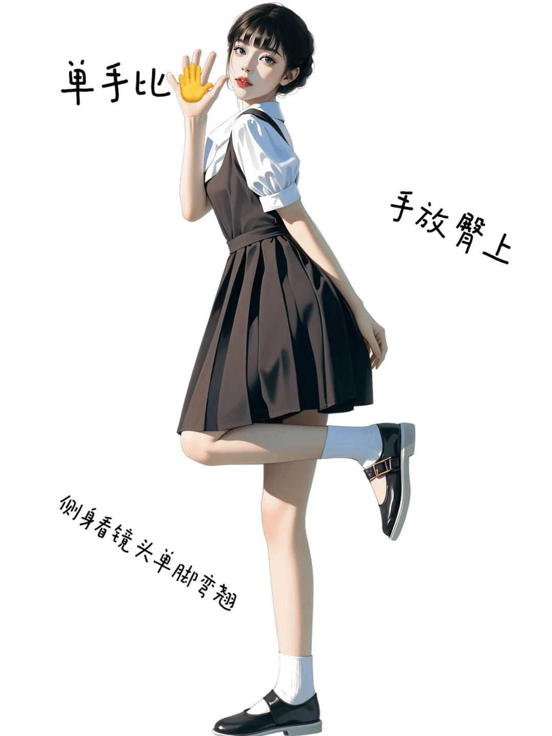 侧身比耶翘腿