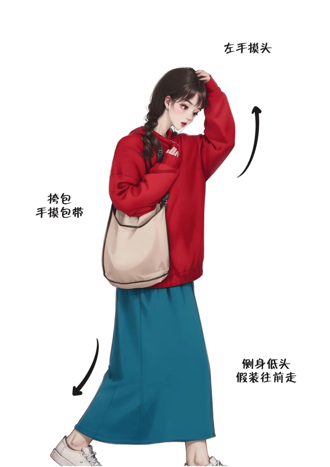 侧身行走摸头