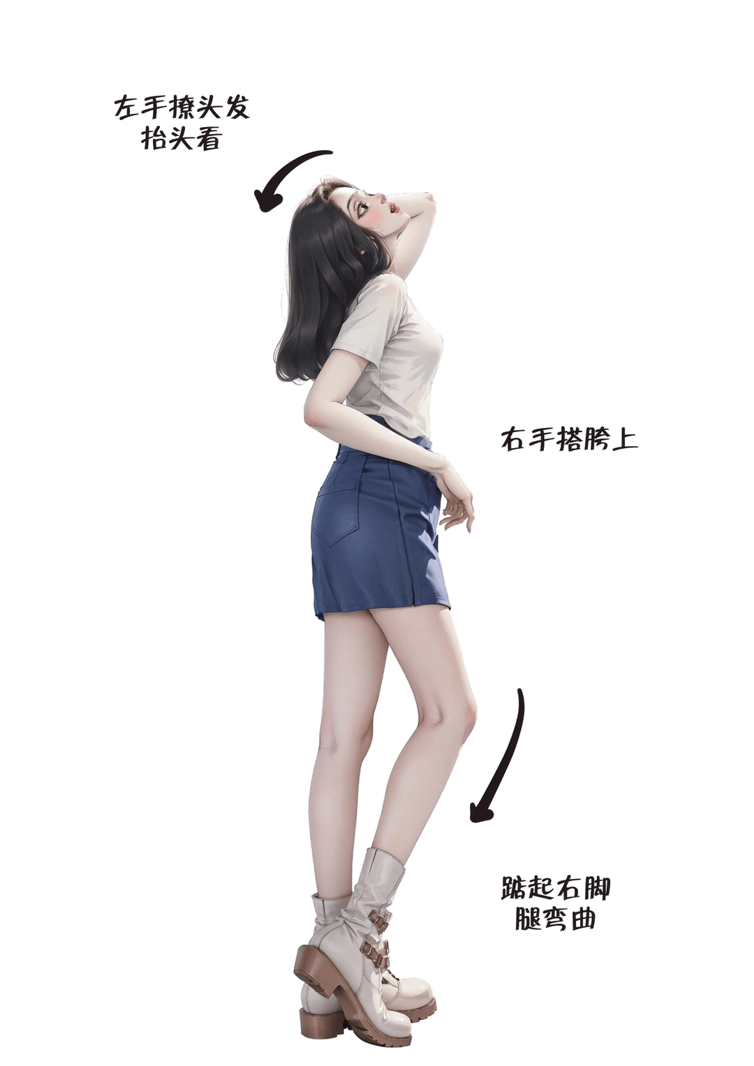 侧身踮脚撩发