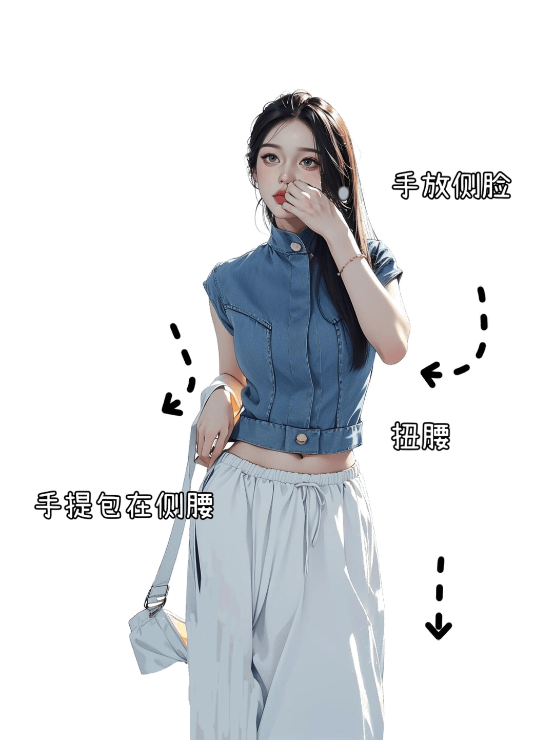 侧身遮嘴站姿